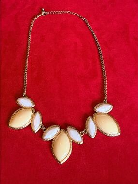 Gold-Trim Cream and White Statement Necklace